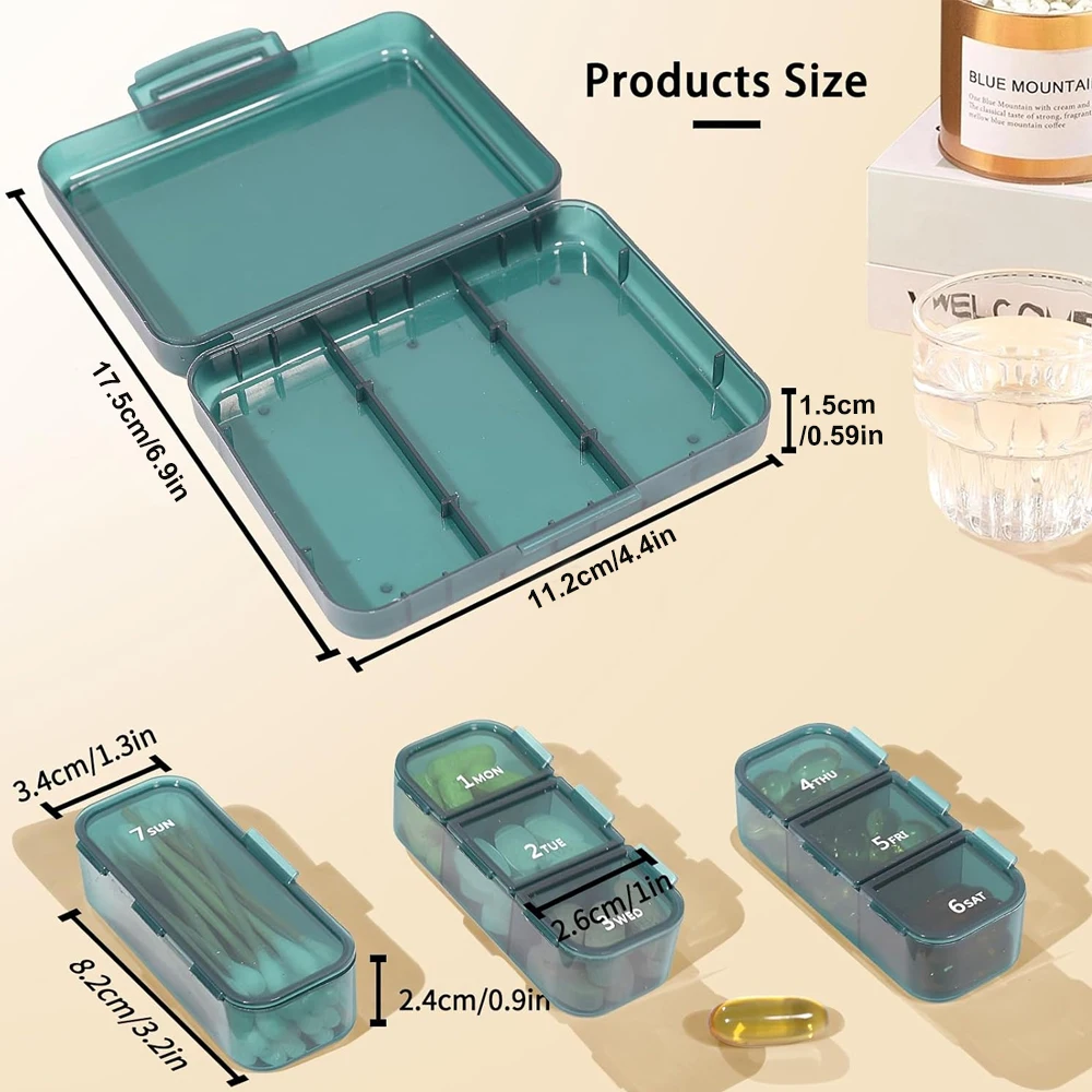 1PCS Portable Pill Organizer Weekly, Small Travel Pill Case with 7 Compartment,Travel Pill Holder 7 Days for Vitamins,Fish Oils