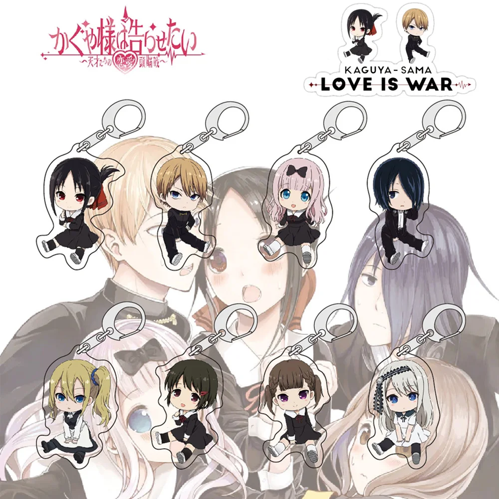 20Pcs Anime Kaguya-sama Love Is War Keychain Double Sided Acrylic Fujiwara Chika Shinomiya Kaguya Pendant Key Chain Jewelry