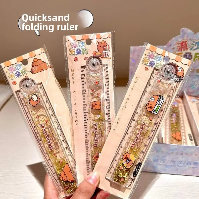 1PC Multi-function Drawing Tools Student Stationery Measuring Tools Cartoon Capybara Measuring Ruler Folding Ruler Drawing Ruler