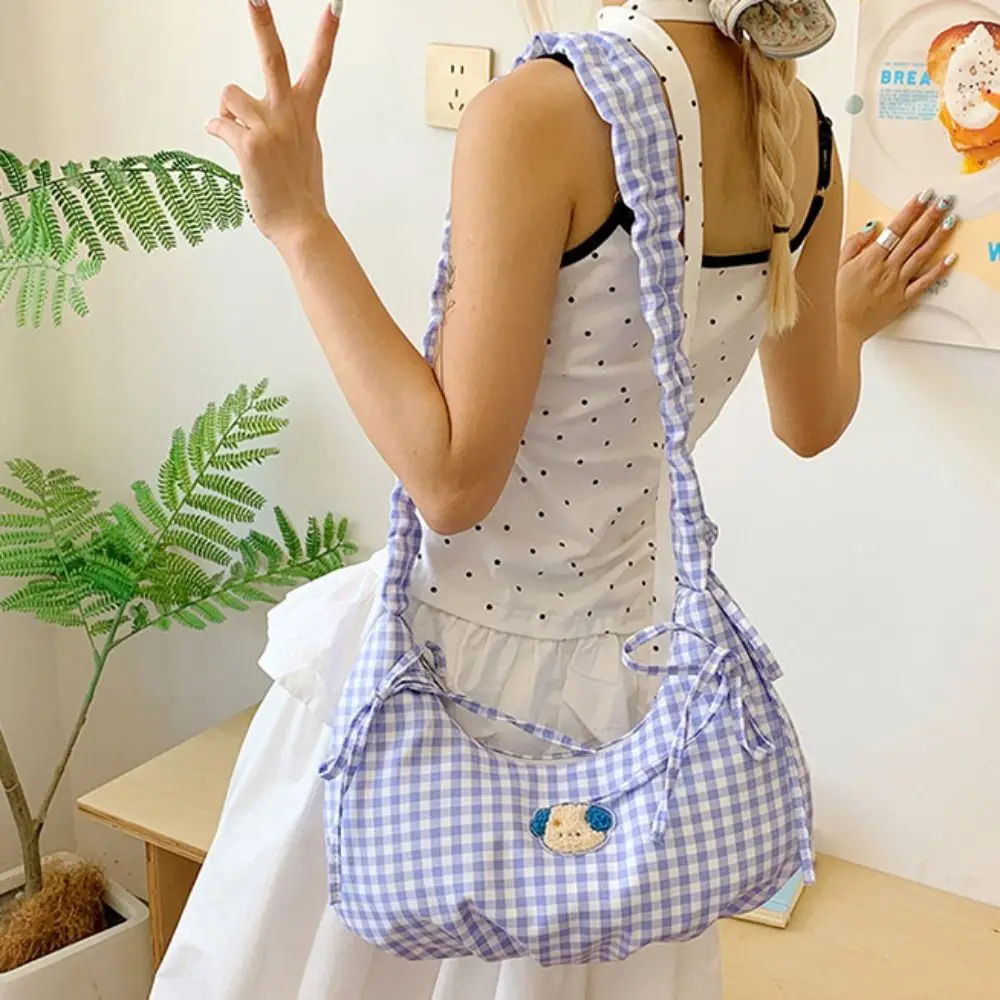 

Корейский стиль, клетчатая сумка для пельменей, свежий цвет, пасторальный стиль, сумка-тоут с бантом, милая сумка для подмышек, плиссированная сумка на плечо для студентов