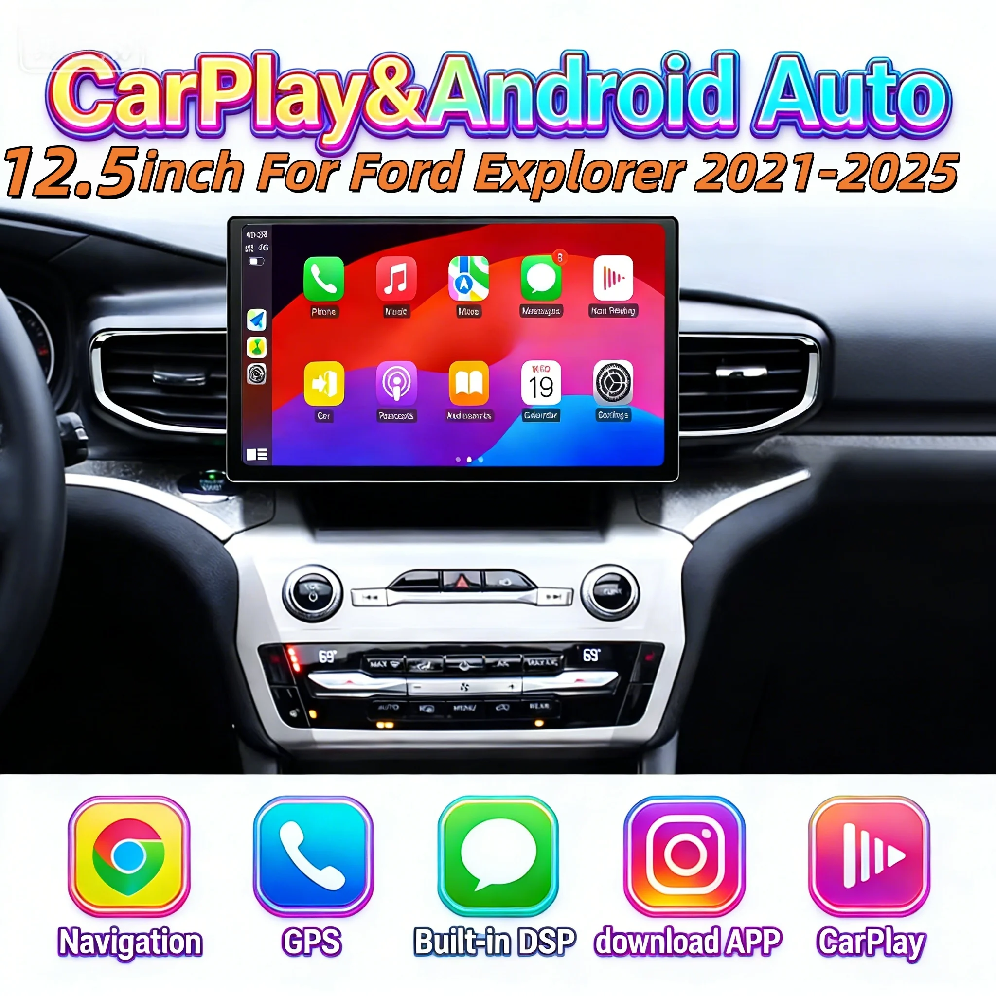 

Multimedia Video Radio CarPlay Player For Ford Explorer 2021-2025 Android 4G Touch Screen Navigation Stereo Head Unit 12.5"