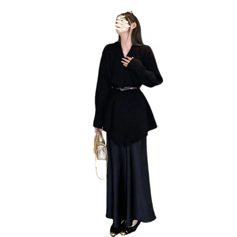 

2025 New Casual Autumn Winter Elegant French Style Lapel Waist-Fitted Jacket Streetwear High-Waist Slim Skirt Fashion Women Suit