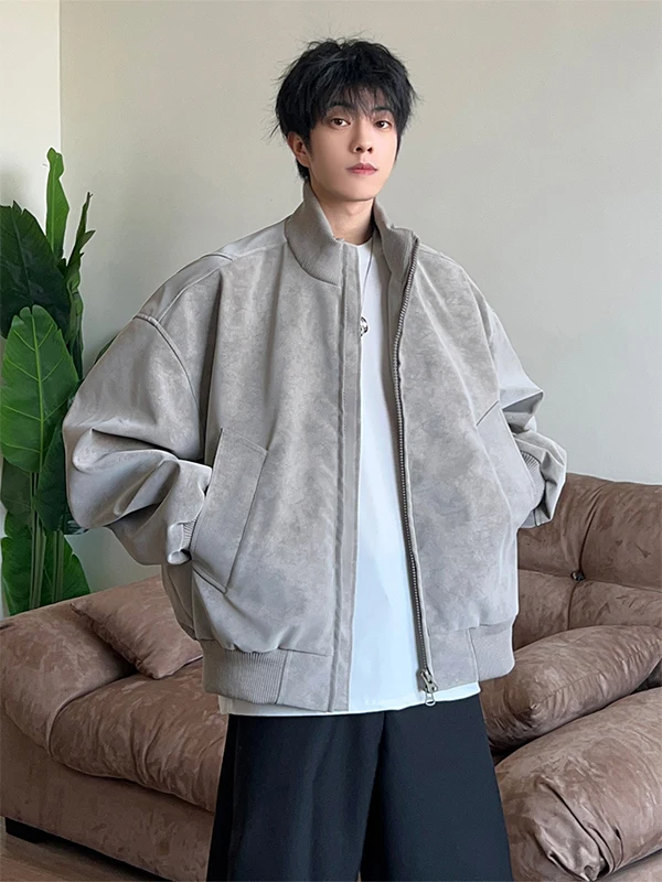 

Американский ретро-жакет из кожи с эффектом тай-дай для мужчин и женщин, весна-осень, новый, свободный крой, удлиненный рукав, на молнии