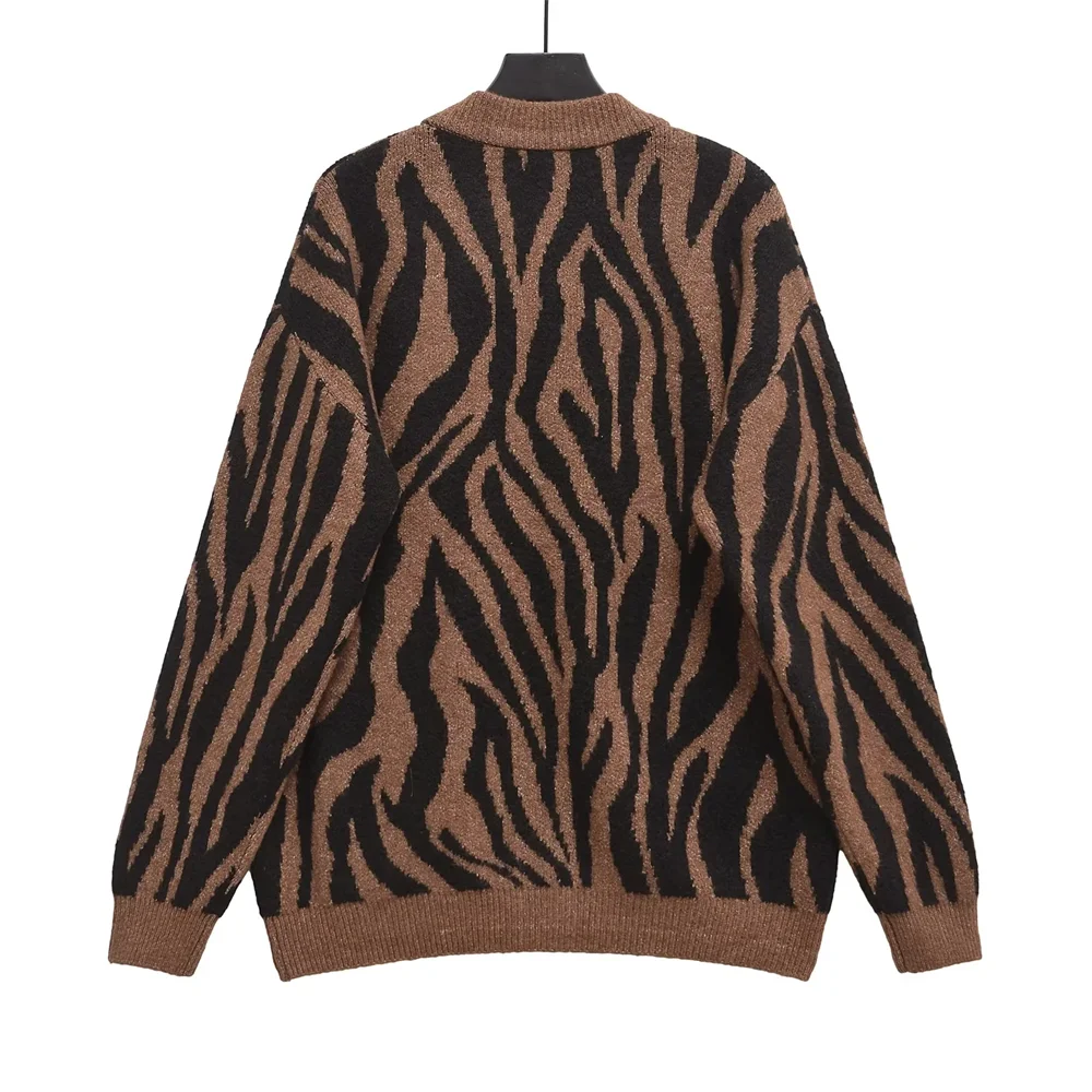 Women's new autumn and winter fashion loose animal pattern jacquard knitted cardigan sweater jacket top