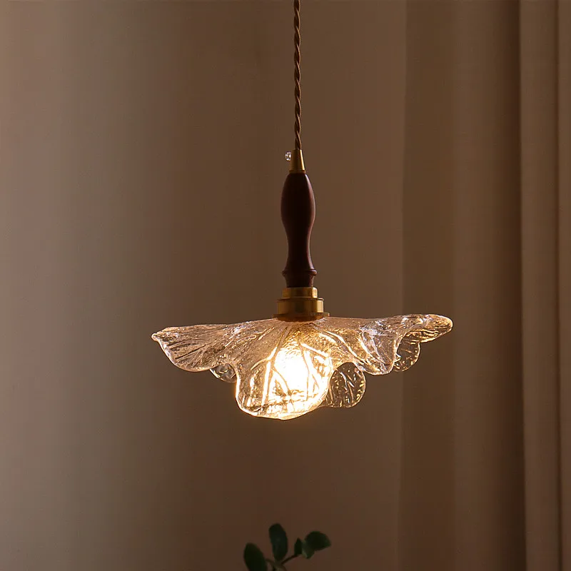 IWHD Creative Leaf LED Hanging Lamp For Living Room Kitchen Interior Lighting Vintage Copper Glass Pendant Lighting Hanglampen