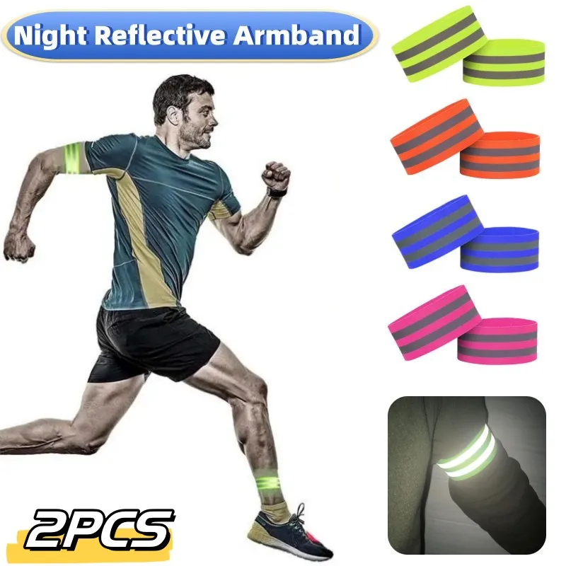 2PCS Night Running Cycling Reflective Armband Wrist Ankle Leg Reflective Stretch Wristband Night Luminous Safety Wristband Strap