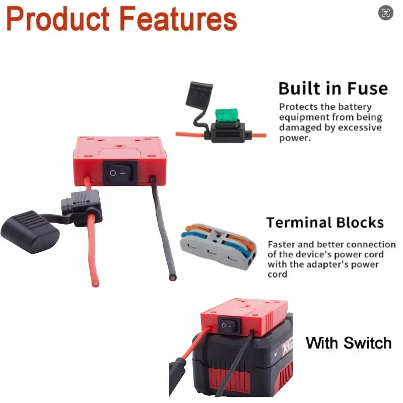 DIY Battery Power Wheels Adapter Connector for OZITO / Einhell 18V Lithium Battery with Switch 14 AWG for Power Wheels Upgrade