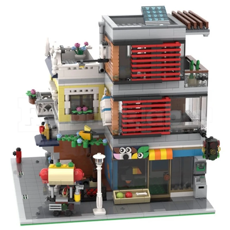 1553Pcs MOC Townhouse Pet Shop Modular Modification DIY Model Building Blocks Birthday Toys Gift