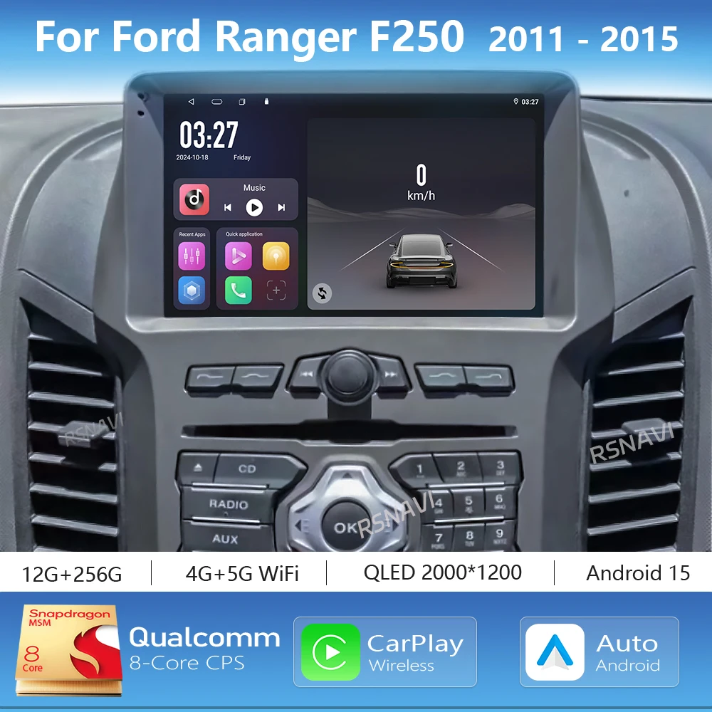 

Android 16 Carplay Auto 2K Screen Car Multimedia Radio Player For Ford Ranger F250 2011-2015 WIFI+4G Autoradio Stereo Head Unit