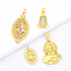 Gold Color Cubic Zirconia Saint Virgin Mary Charms Pendants DIY Religious Christian Necklace Jewelry Supplies Handmade Gift