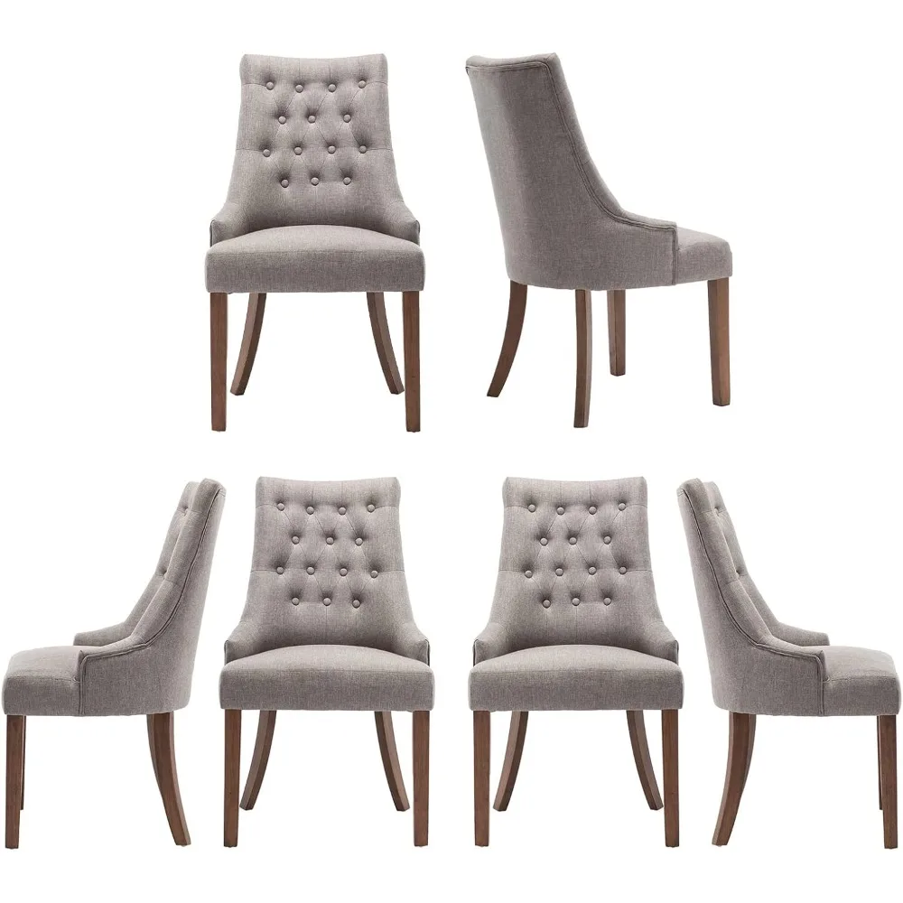 

Set of 6 Wingback Fabric Dining Chairs with Tufted Buttons for Home Living and Dining Rooms