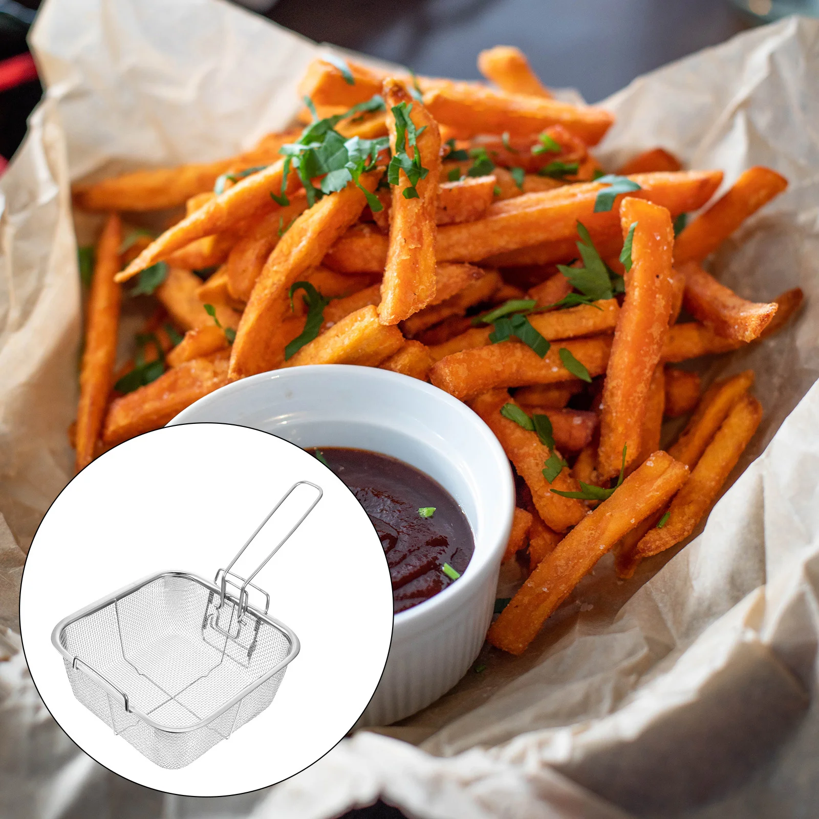 

Square Frying Basket Stainless Steel Multi-Purpose Cooking Fryer Tool for Hot Pot Stewing Deep Frying Food Strainer