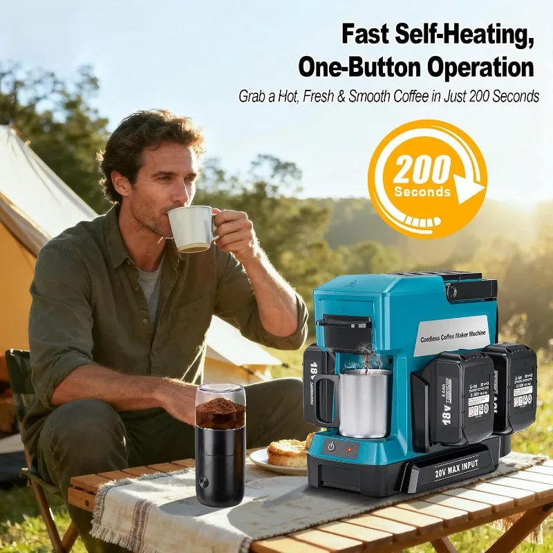 wireless coffee machine with Electric grinder included for outdoor camping for Dewalt/Makita/Milwaukee/Ryobi/bosch 18V Battery