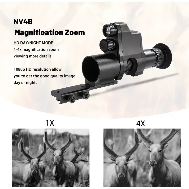 Monocular Night Vision Scope perangkat bulat, layar bulat 4X Zoom HD 1080P kamera Video berburu malam IR 300m semua hitam NV4B IP54