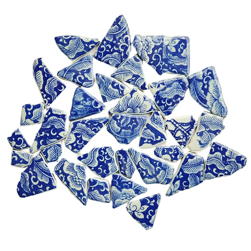 Blue and White Broken Porcelain Pieces DIY Ceramic Mosaic Irregular Graduation Design Decoration Background Wall Tile Puzzle