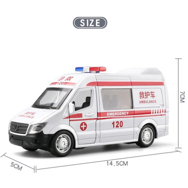 1:32 Alloy Hospital Rescue Ambulance Police Metal Car Model Pull Back Sound Light Diecast Car For Children Boys Gifts Toys