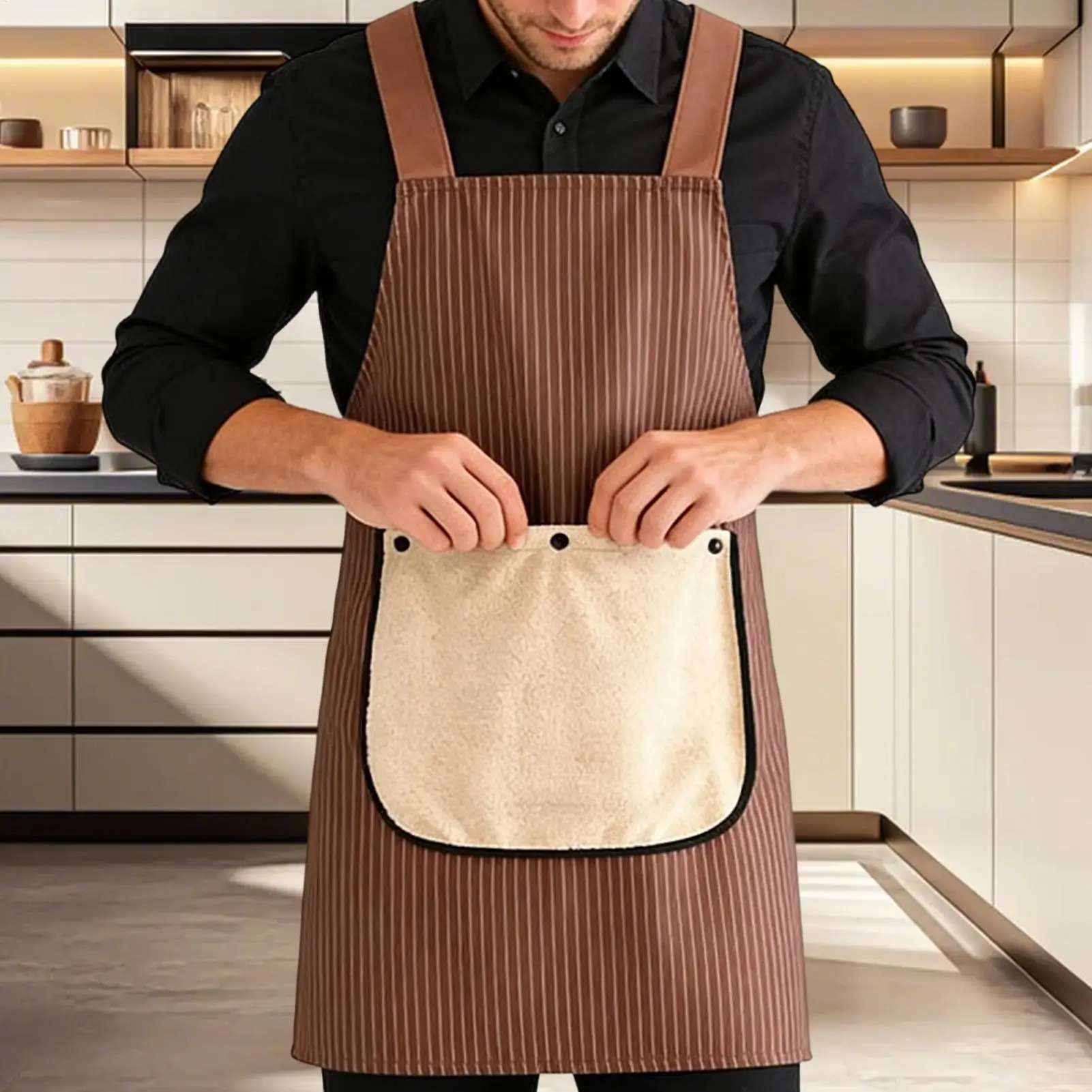

Kitchen Apron SWaterproof leeveless Cross Back Restaurant Uniform with Removable Hand Towel Anti-fouling Cooking Baking Bibs