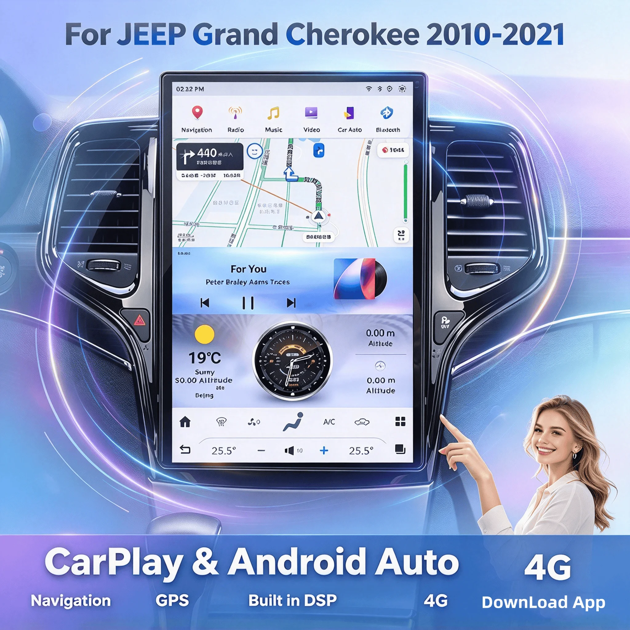 14.4 Inch Android 8+128GB For JEEP Grand Cherokee 2010-2021  Style Car GPS Navigation Multimedia Player Radio Tape Headunit