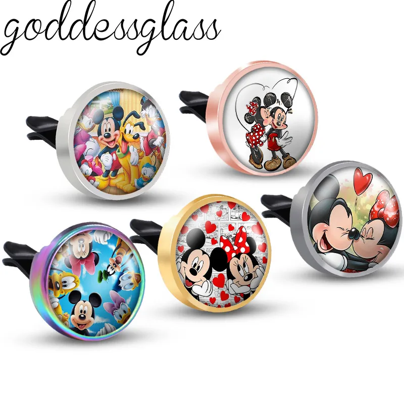 Disney Mickey Minnie amor amistad Gofy foto aromaterapia decoración del coche Clip Perfume medallón accesorios aceite Perfume llavero