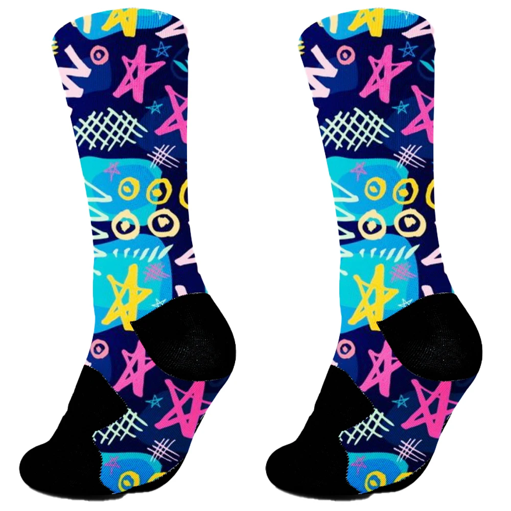 Nuevos calcetines con estampado de garabatos tendencia de moda Hip Hop calcetines altos hasta el muslo coloridos felices divertidos calcetines de ciclismo de algodón Harajuku