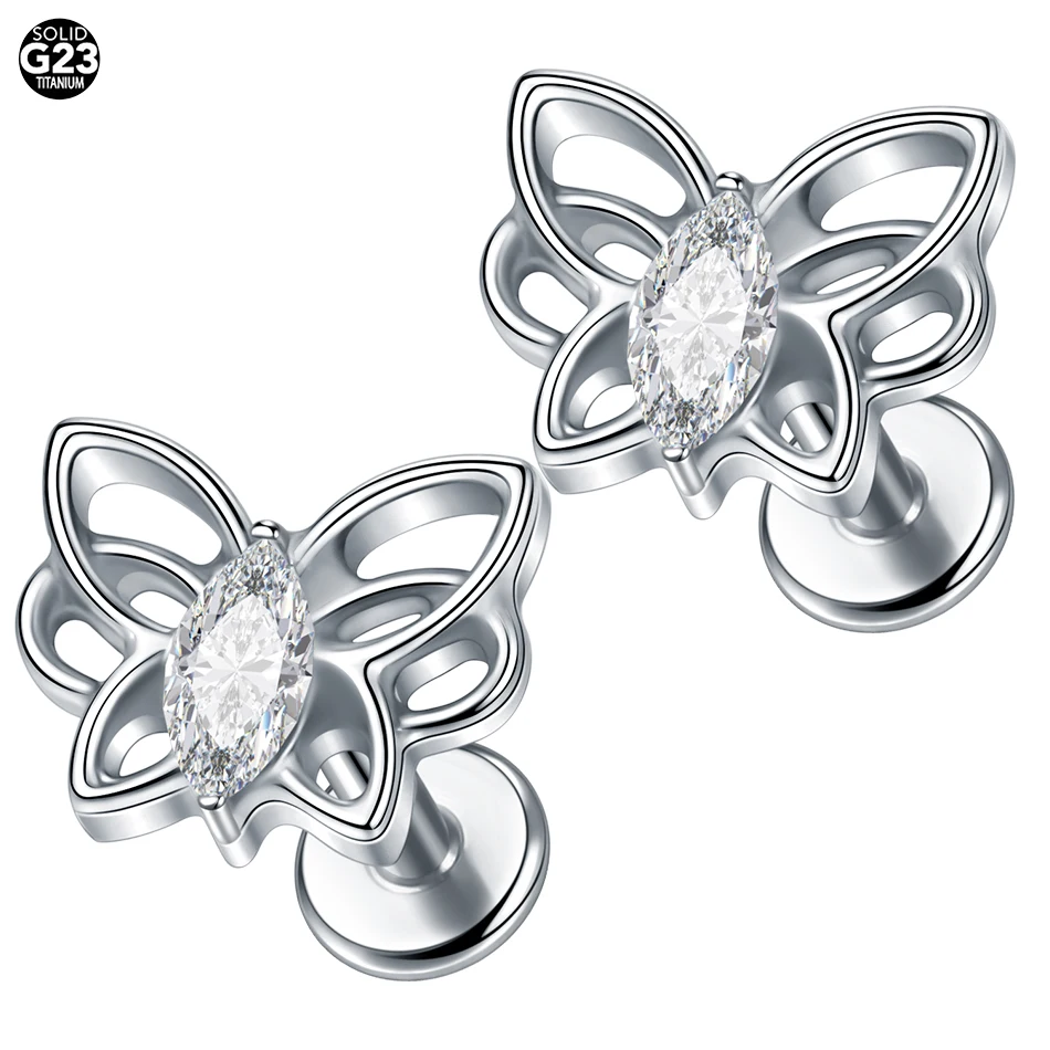 1/5PCS Titanium 16G Marquise CZ Leaf Cartilage Earring Stud Butterfly Helix Conch Flat Back Rook Tragus Lip Piercings Jewelry