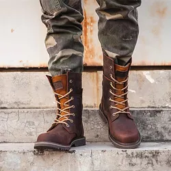 KOWM Cowhide Hiking Shoes Men Waterproof Motorcycle Tactical shoes Hunting Boots Desert Combat snow Boots trekking sneakers