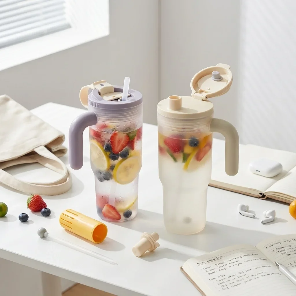 Leak-proof Plastic Water Cup With Tea Strainer&Straw 850ML Tumbler Outdoor Sport Portable Water Bottle For Cold And Hot Drinks