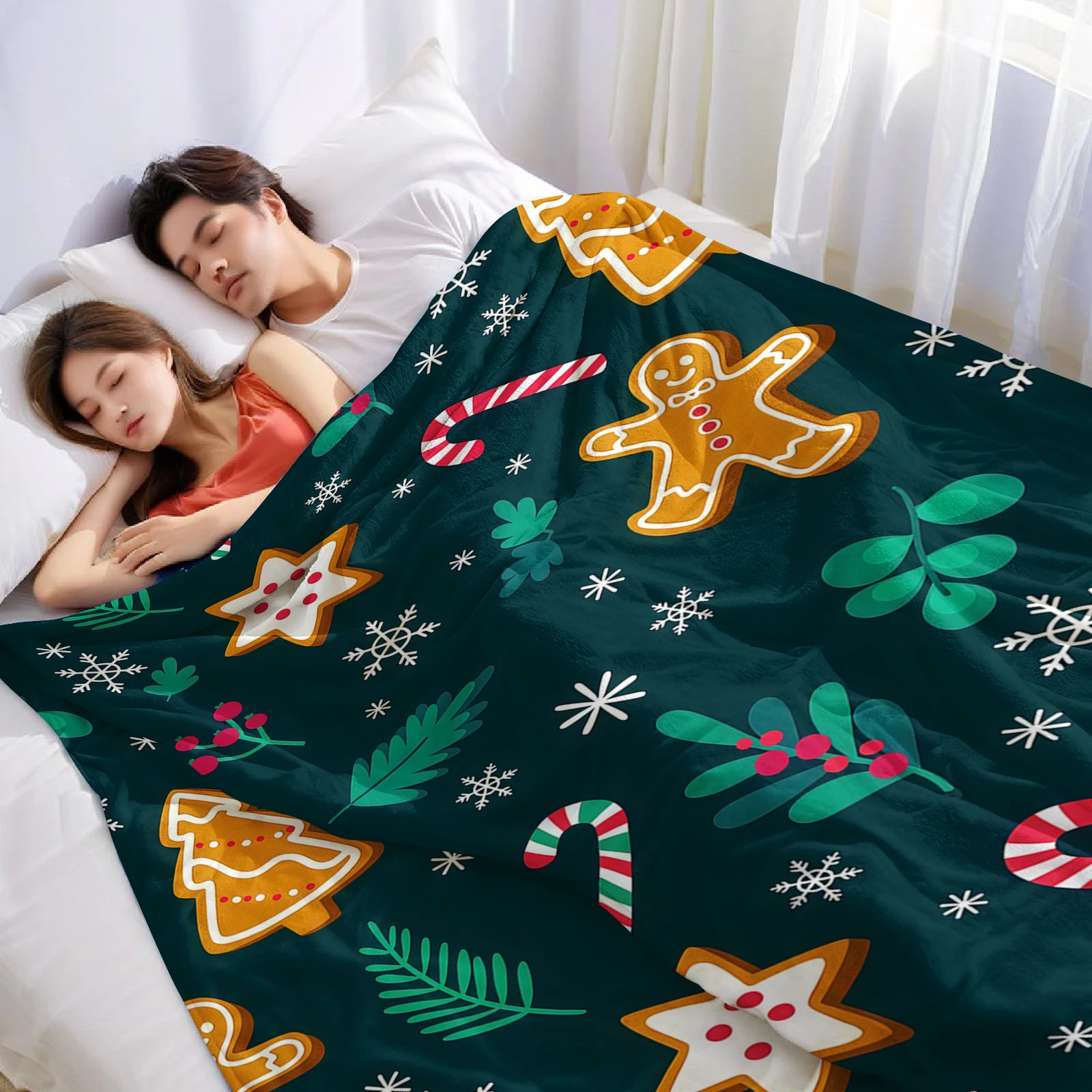 Gingerbread Mix Ultra Soft Sherpa Fleece Blanket Fluffy Warm Thick Throw for Sofa Bedroom Couch Holiday Home Decor Gift