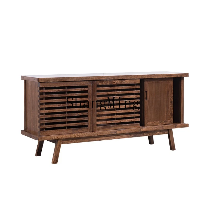 

ZYY New Chinese Old Elm Side Cabinet Solid Wood Storage Floor TV Cabinet Multifunctional Household Simple