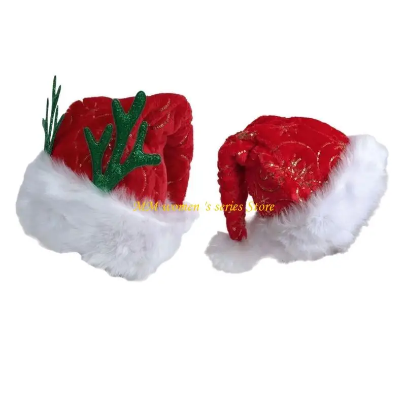 

Q39C Furry Christmas Santa Hat with White Brim for Holiday Parties Santa Headwear