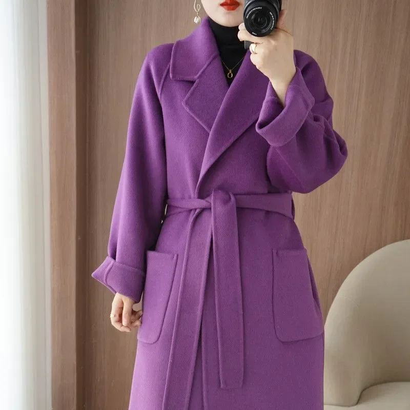 

2023 Pure Wool Double-faced Cashmere Autumn Winter New British Style Coat Women Long Profile Loose Wool Thickened Coat