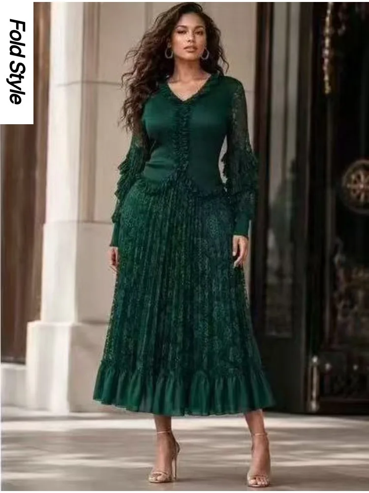 Miyake Pleated Dress 2026 Autumn New Fungus Edge Design High-end Waist and Thin Women's Long Dress