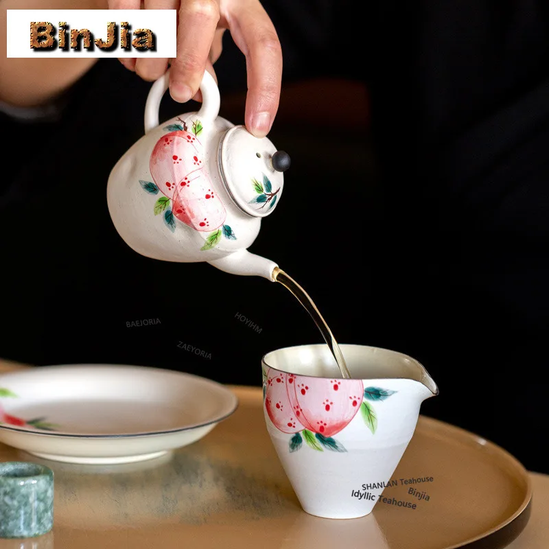 BAEJORIA 170ml Powder Yin Hand Painted Longevity Peach Teapot Zen Tea Infuser Pot Tea Maker Kettle With Ball Hole Pot Bearing