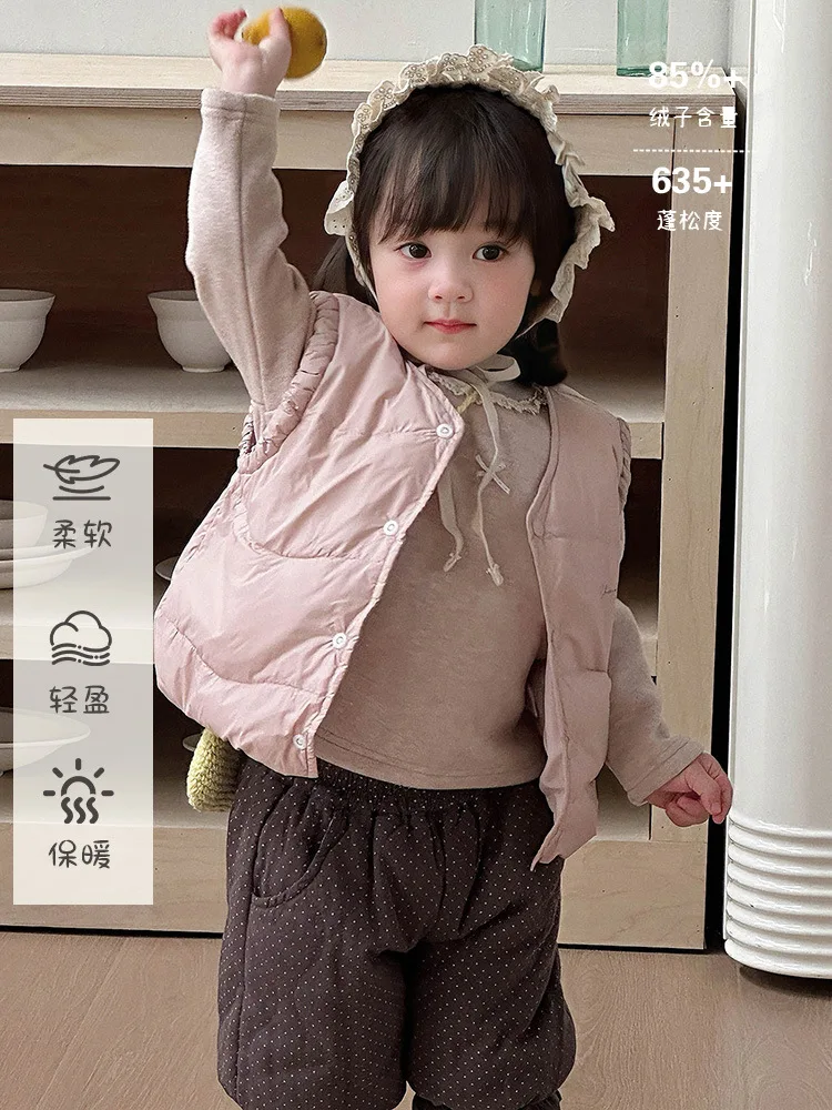

Girls Down Vest Baby Vest Autumn and Winter Clothing2025New Infant and Toddler Sleeveless Jacket90White Duck down aClass
