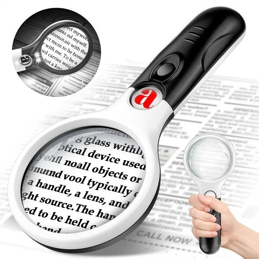 

Handheld 45X Magnifying Glass 3LED Light HD Jewelry Loupe Double Lenses Lightweight Coins Stamps Magnifier Kids Seniors Reading