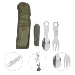 1 set Cutlery Spoon Fork Kit Stainless Steel Portable Camping Tableware Set Outdoor Utensils Multi Function Dinnerware For