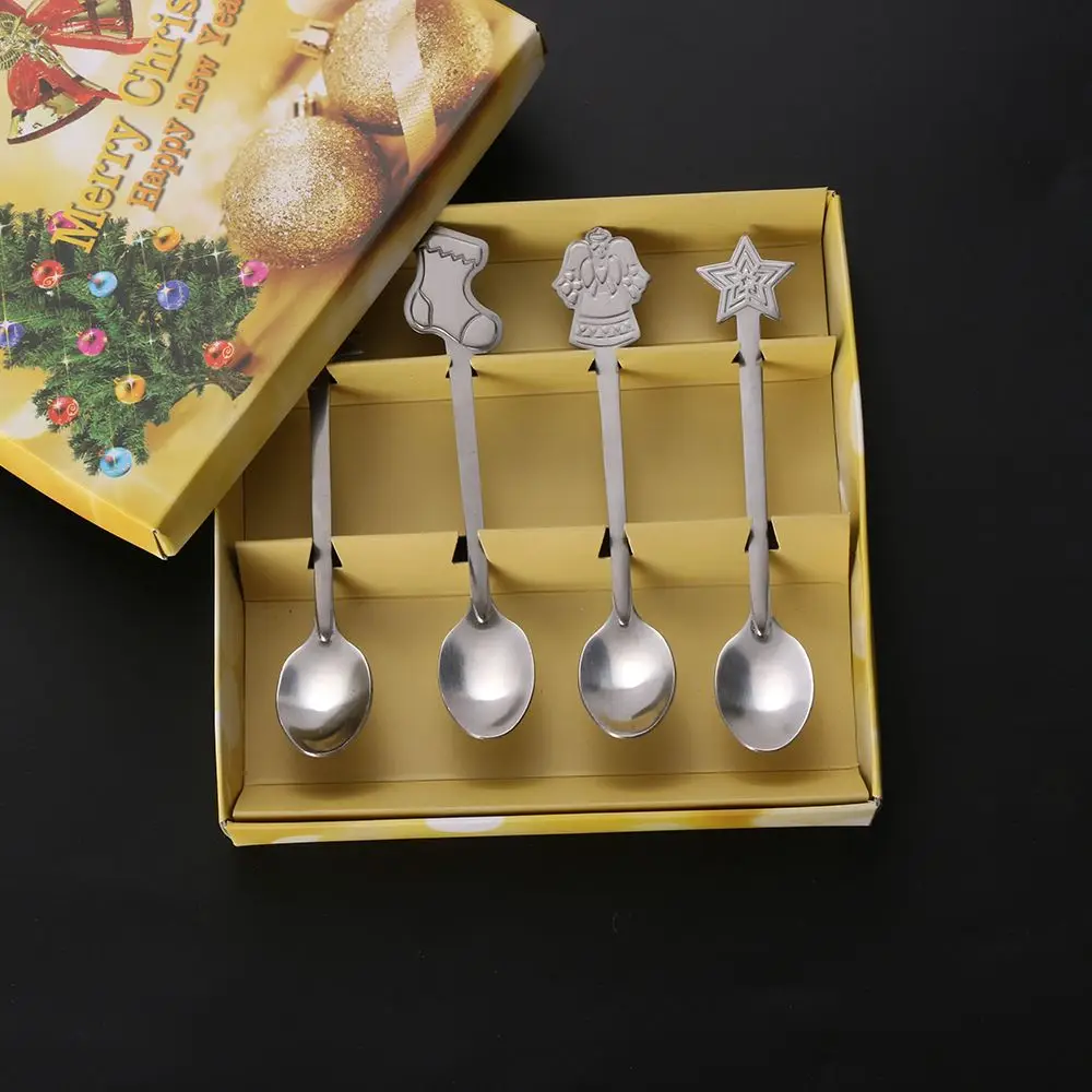 스테인레스 스틸 주방 및 식사 눈사람, 어린이 숟가락, 크리스마스 커피 스푼, 식기, 차 스푼, 마시는 디저트, 세트당 4 개