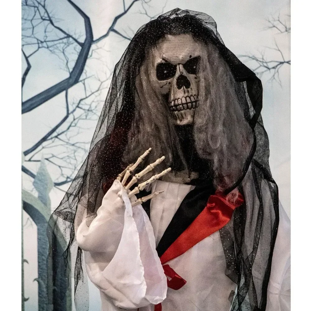 Party Decorations Life-Size Scary Skeleton Bride, Halloween Animatronic with Touch Activated Lights and Sound,  Halloween Props