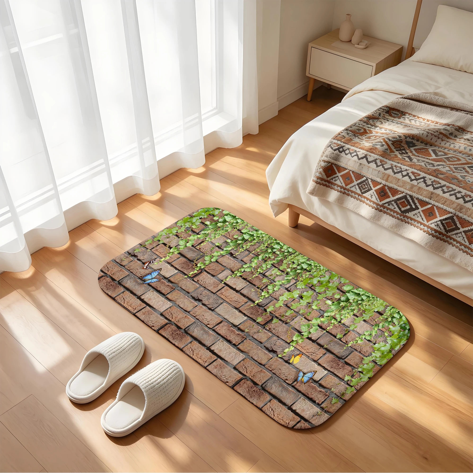 Bath Mat Red Brick Wall With Ivy And Butterfly Print Bathroom Rug Absorbent Floor Mat For Shower
