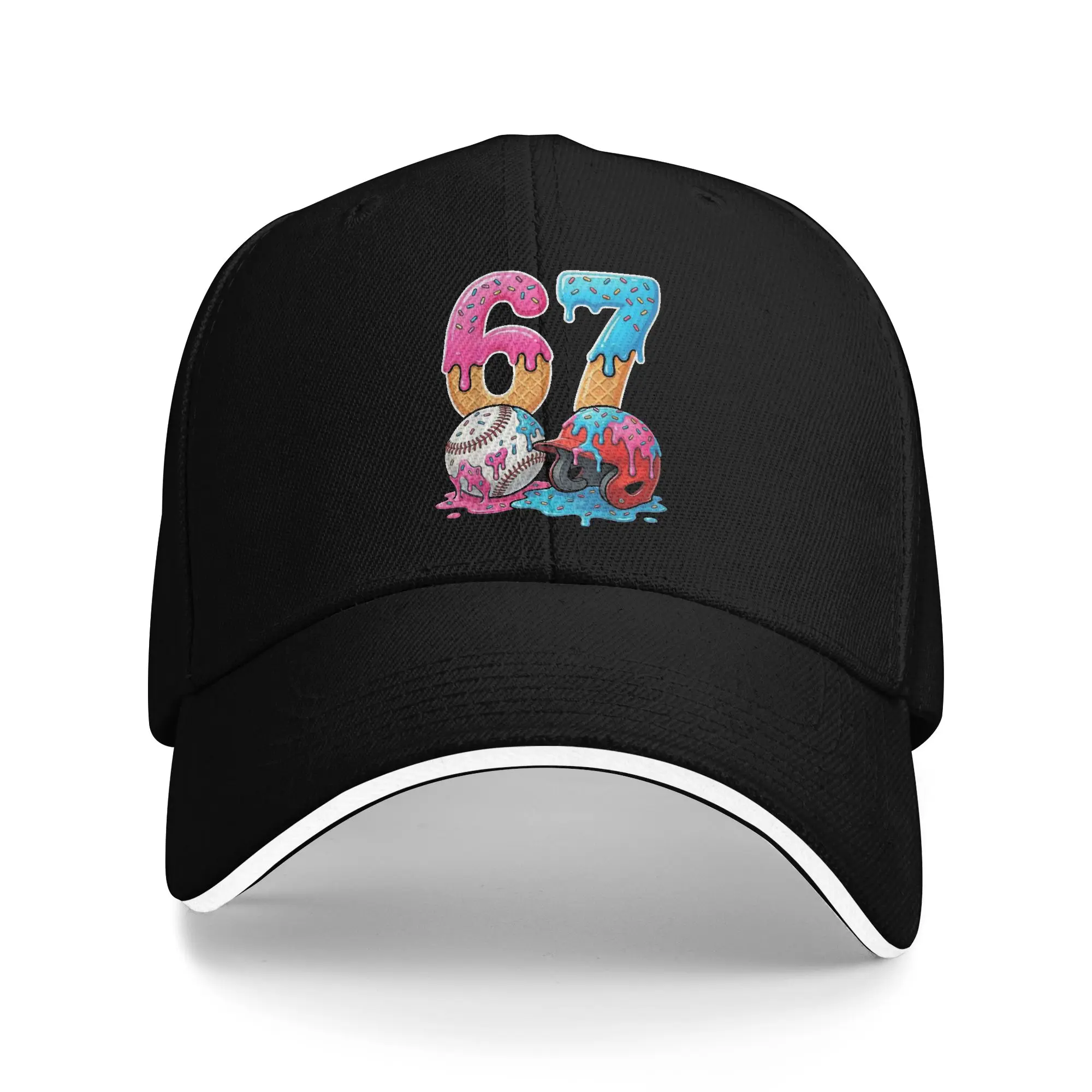 Baseball Ice Cream Drip 67 Helmet Bats Sports Game Day Casual Baseball Cap Summer  Trucker Hat Breathable Outdoor Snapback Cap