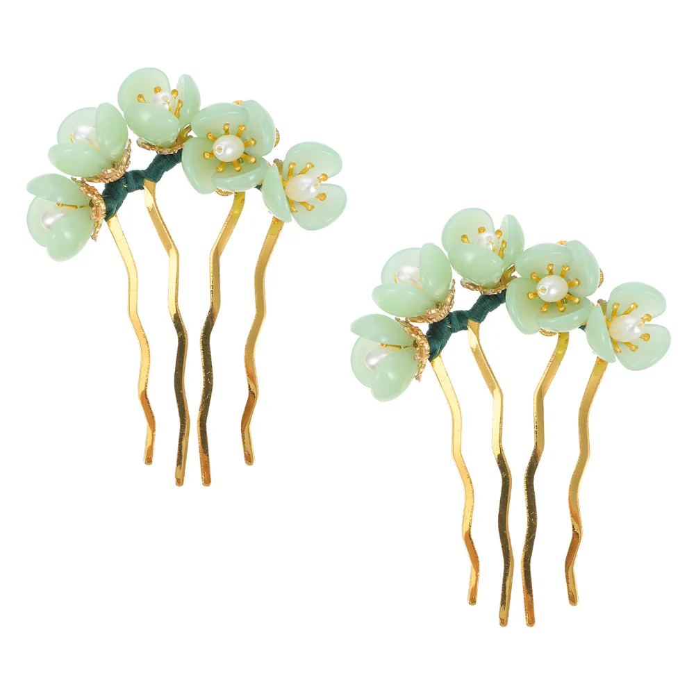 2 Pcs Hairpin Accessories Sticks Chinese Floral Small and Fresh Natural Jade Retro Hairpins Miss Vintage