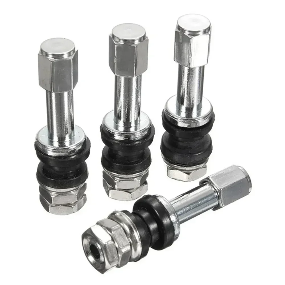 4 Sets 48mm Stainless Steel Car Valve Stems TR48e Bolts Screw On Tire Valve Stems Bolt-In Tubeless Wheel Stem Dust Cap Covers