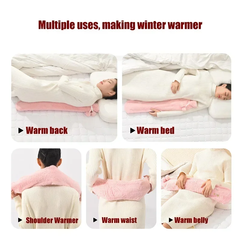 New Long Hot Water Bottle Water-filled Plush Rubber Hot Water Bag Hot Water Bottle That Can Hold While Sleeping Winter Products