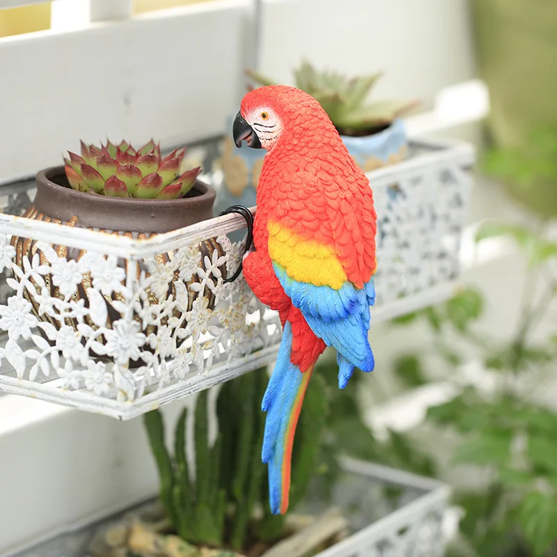 

Handcrafted Pastoral Resin Parrot Decoration Tropical Bird Art Sculpture for Garden Courtyard and Potted Plant Landscaping