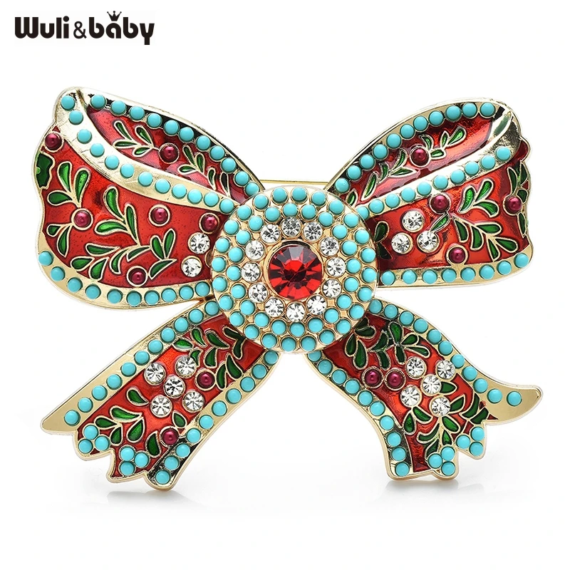 Wuli&baby Vintage Big Enamel Bowknot Brooches For Women Lady Beautiful New Year Knot Party Office Brooch Pins Gifts