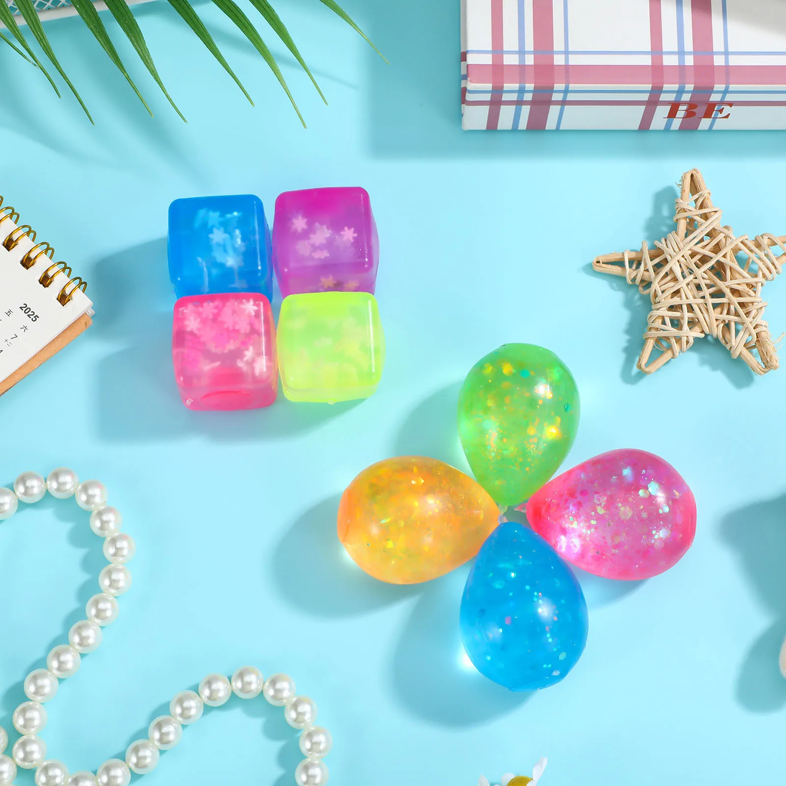 8-teiliges Set Weiche Quetsch-Stresswürfel - Sensorisches Fidget-Eis-Set zur Spannungslinderung Feinmotorik-Übung Tragbares Spaß-Set