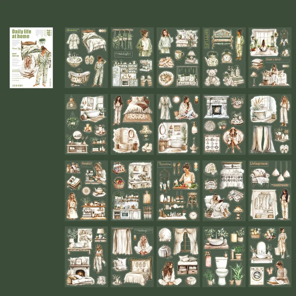 

20 Sheets Girls Life Theme Stickers Have a Good Day PET Girls Handbook Waterproof DIY Collage Decorative Paper Scrapbook