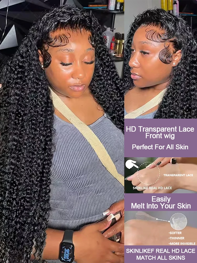 أسود مجعد أمامي الدانتيل 40 بوصة موجة عميقة شعر مستعار أمامي شعر الإنسان 100 موجة المياه 13X6 Hd الدانتيل الجبهة كامل 360 شعر مستعار دانتيل شعر مستعار أنثى
