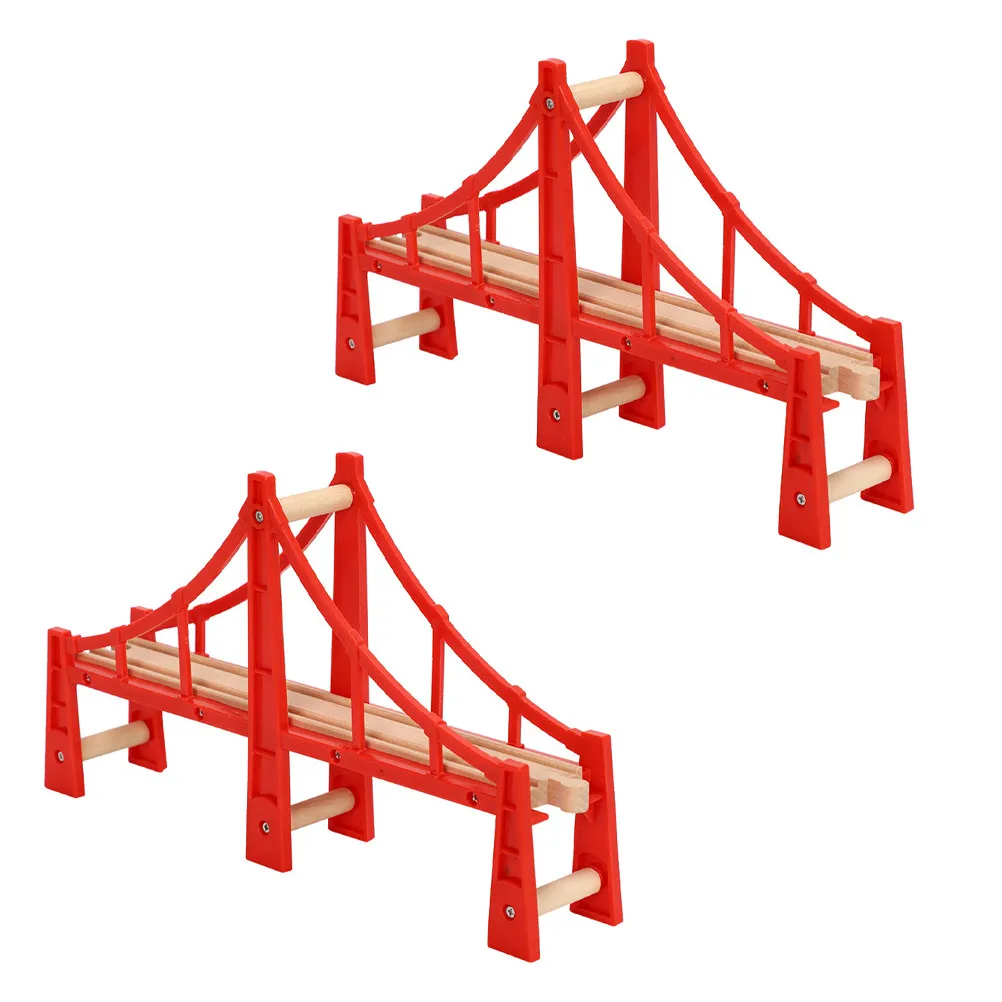 2Pcs Wooden Train Bridges Connectable Track Accessories Bright Color Bridge Set Educational Birthday Present for Kids