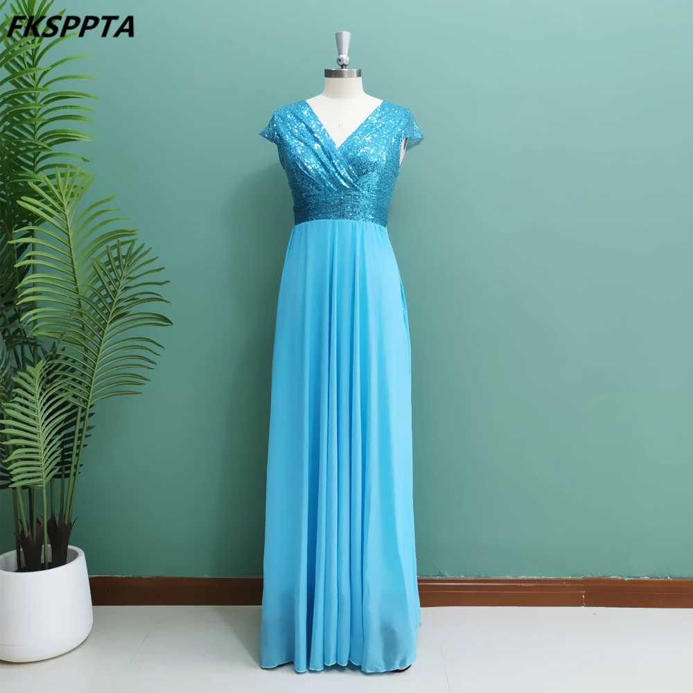 Wholesale Long Baby Blue Evening Dress 2024 A Line Floor Length Chiffon Tulle Women Formal Gowns For Wedding Party